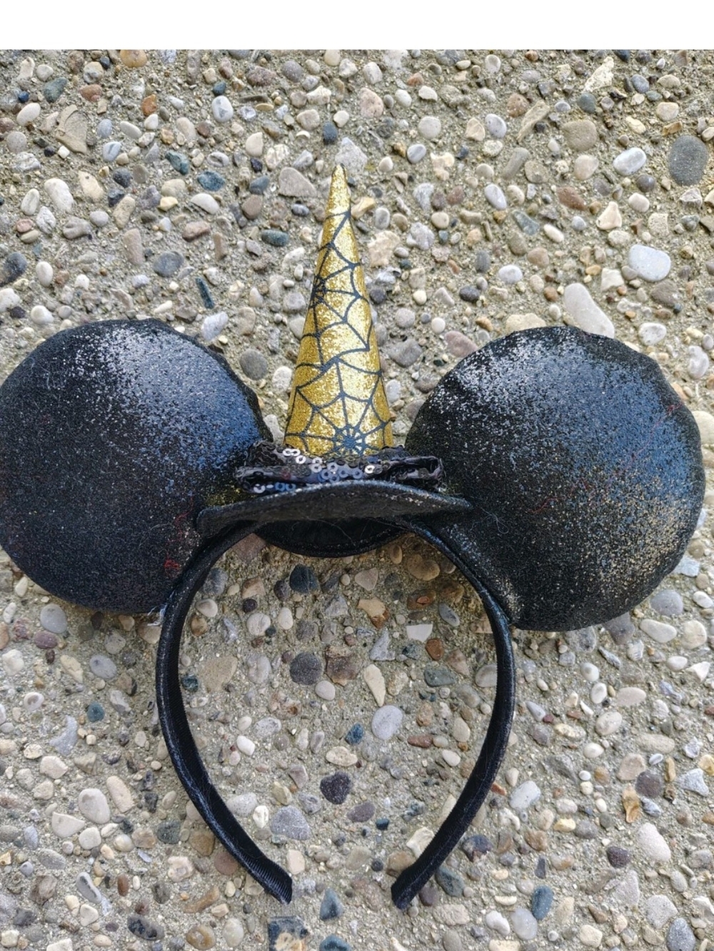 Black and Gold Kids Mouse Ear Headband with Sparkle Witch Hat